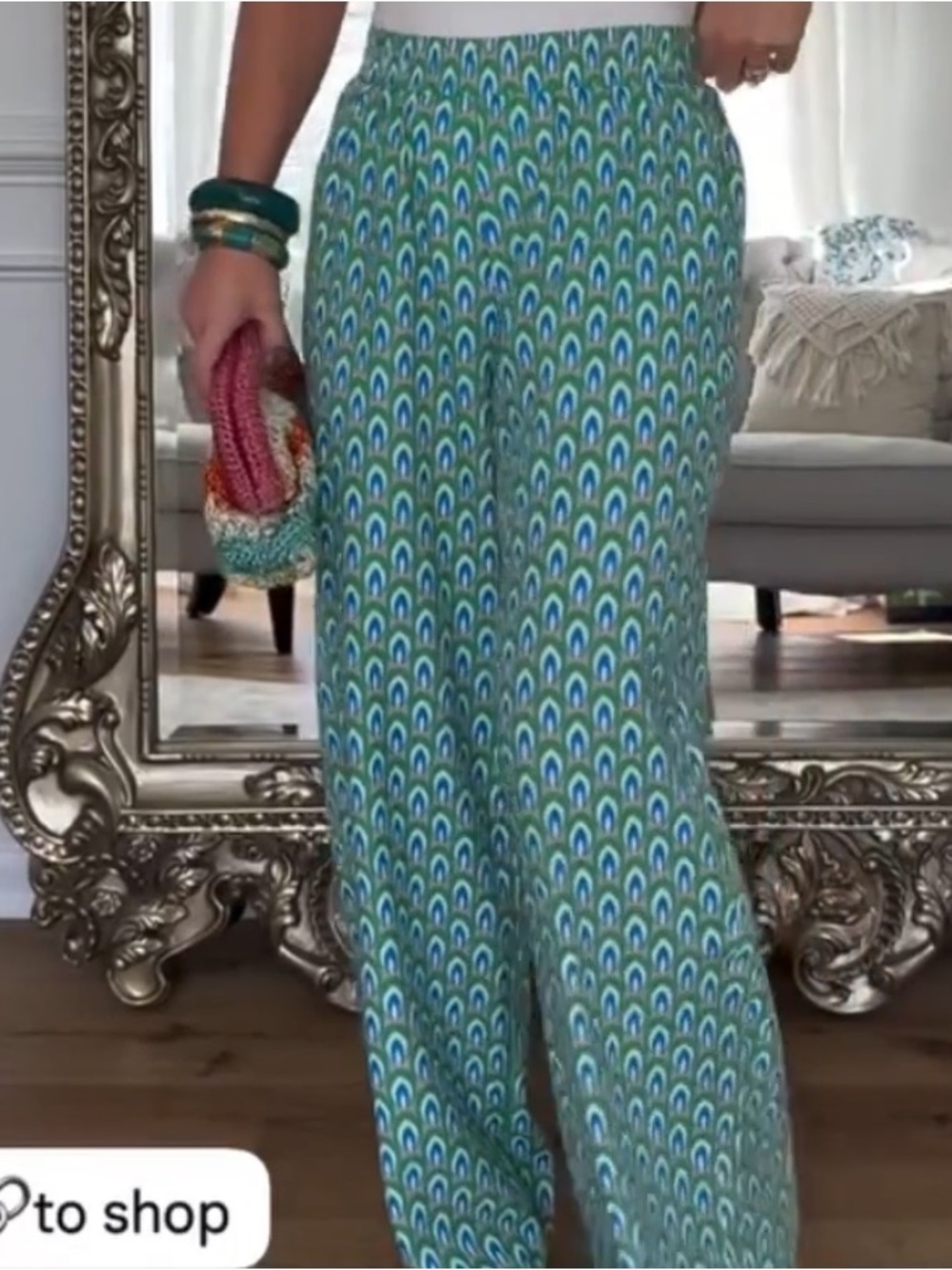 Beautifully Patterned Elastic Waist Pants with Pockets